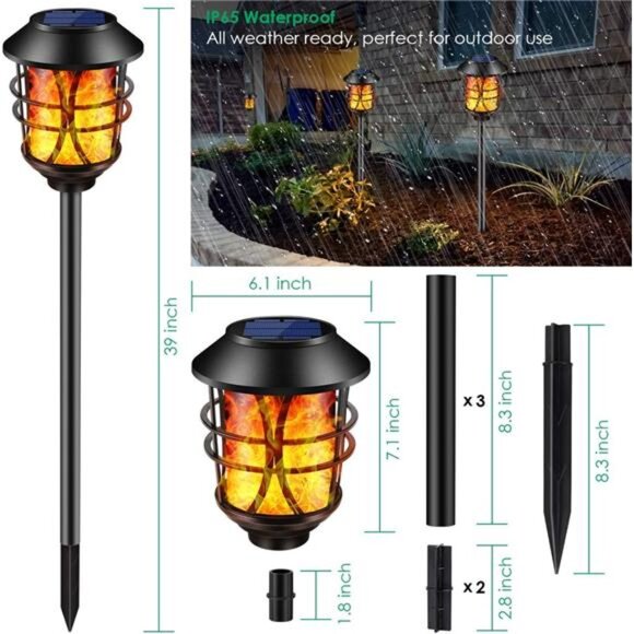Solar Lights Metal Flickering Flame Solar Torches Lights - Picture 3 of 7